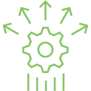 Icon of a gear with arrows fanning out from top